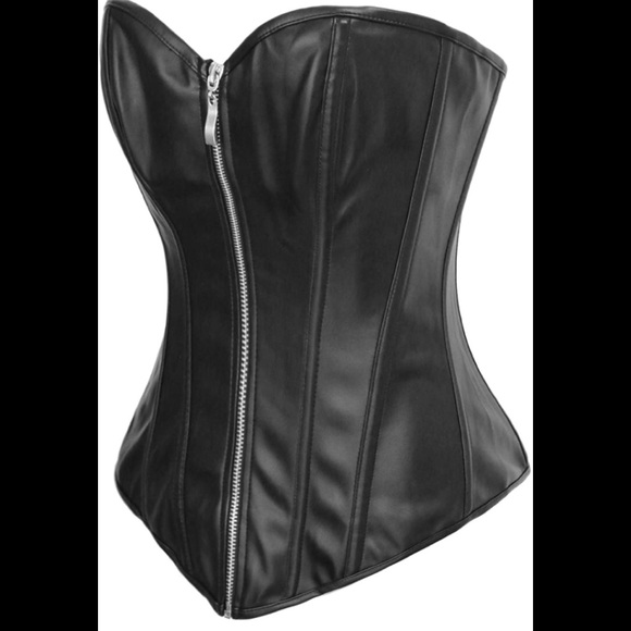New!! Black Faux Leather Biker Corset - Picture 4 of 11